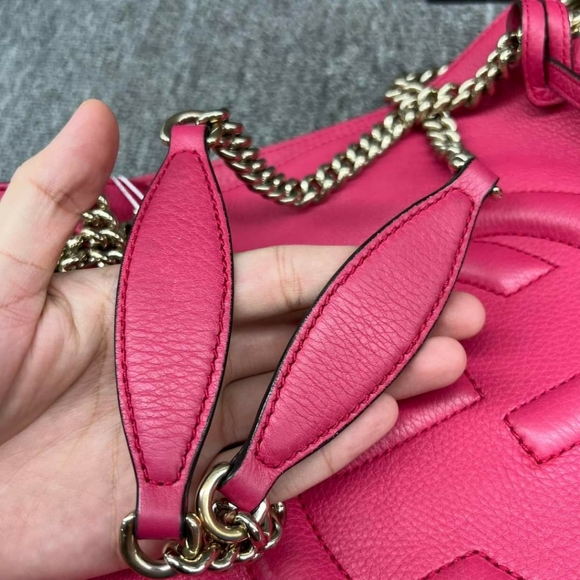 100% Authentic GUCCI Soho Chain Pink Leather Shoulder Bag - Picture 7 of 14